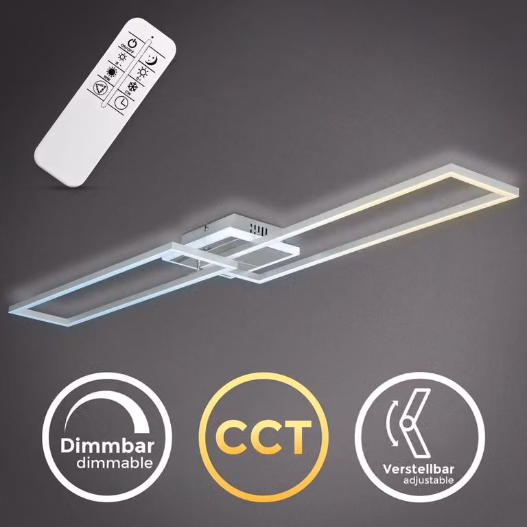 B.K.Licht Plafoniera LED dimmerabile con telecomando, CCT luce calda, neutra, fredda, LED integrati 40W 5200Lm, 1cornice orientabile, lampadario con timer e funzione luce notturna, 110x24,8x8cm