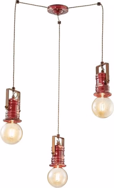 Lampadario Industrial Minimal Urban Ferro Ceramica Vintage Bordeaux 3 Luci E27