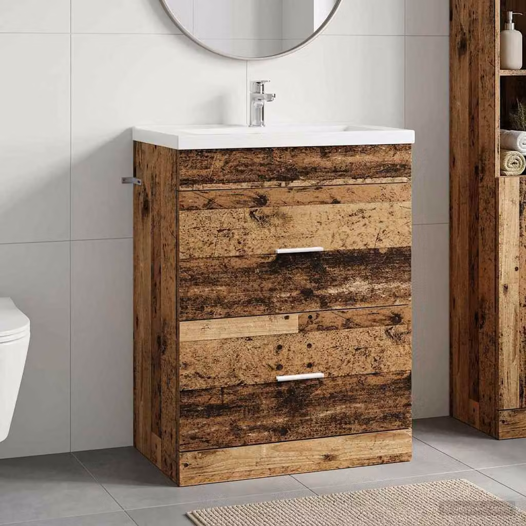 Mobiletto da bagno sottolavabo vidaXL in legno color marrone con cassetti e ante, L 56 cm x P 37,5 cm x H 81 cm