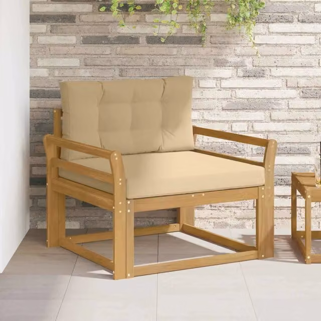 Divano centrale componibile da esterno DESIGN IN in legno di acacia e poliestere bianco e beige con cuscini inclusi