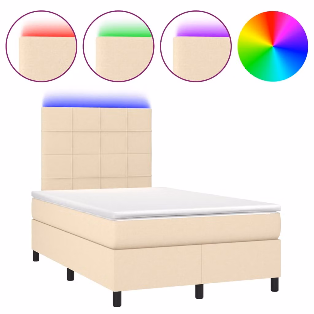Letto a Molle con Materasso e LED Crema 120x190 cm in Tessuto