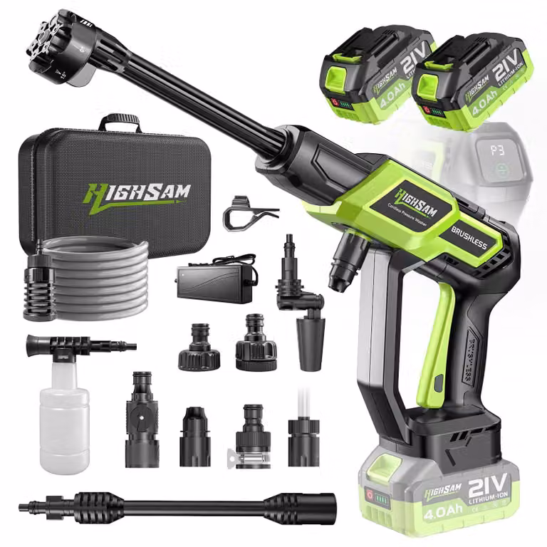 Idropulitrice a batteria - 3000 W, motore brushless - pressione di 135 bar - portata di 20 litri al minuto - colore verde