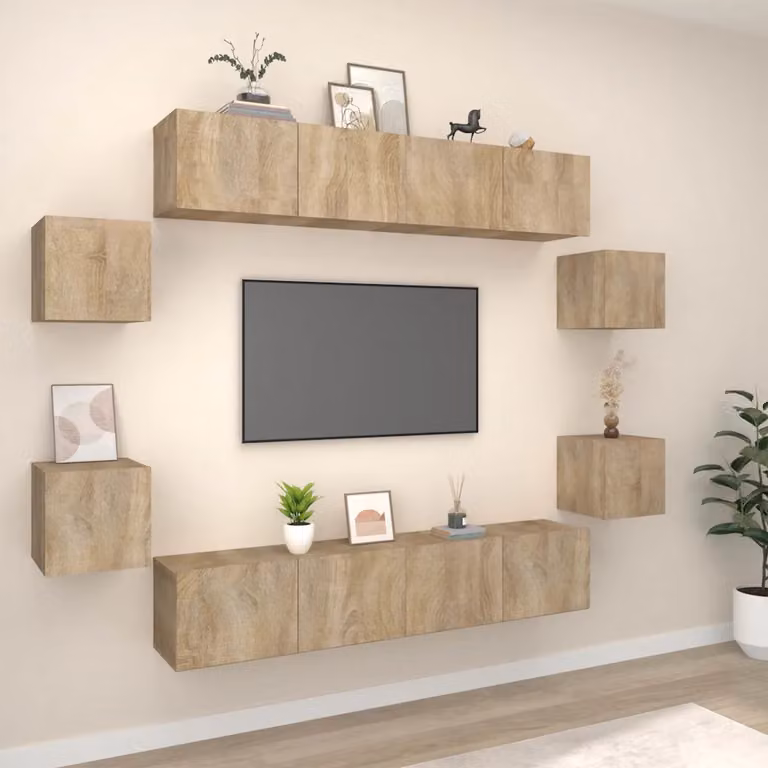 Set di mobili porta TV da 8 pezzi vidaXL in legno multistrato e MDF color rovere, ideale per il tuo soggiorno