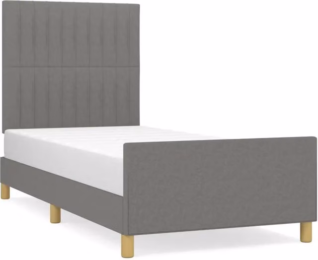 Letto singolo per adulti in tessuto grigio con struttura in legno di larice L 90 x P 200 x H 93 cm