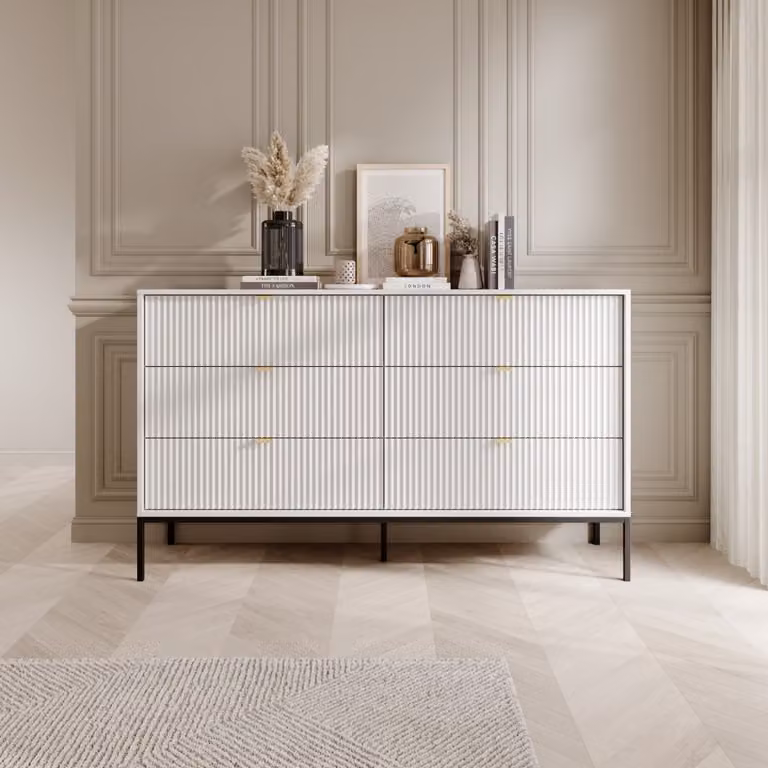 Cassettiera larga con cassetti MISHEEL - bianco / nero
