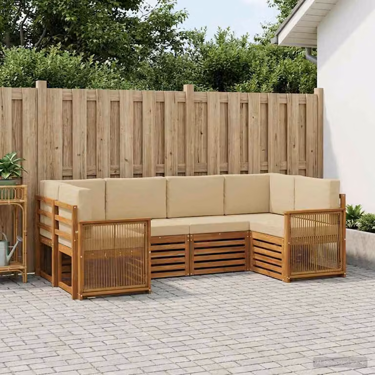 Set di divani da esterno vidaXL a forma di L in legno di acacia con cuscini, colore beige e marrone