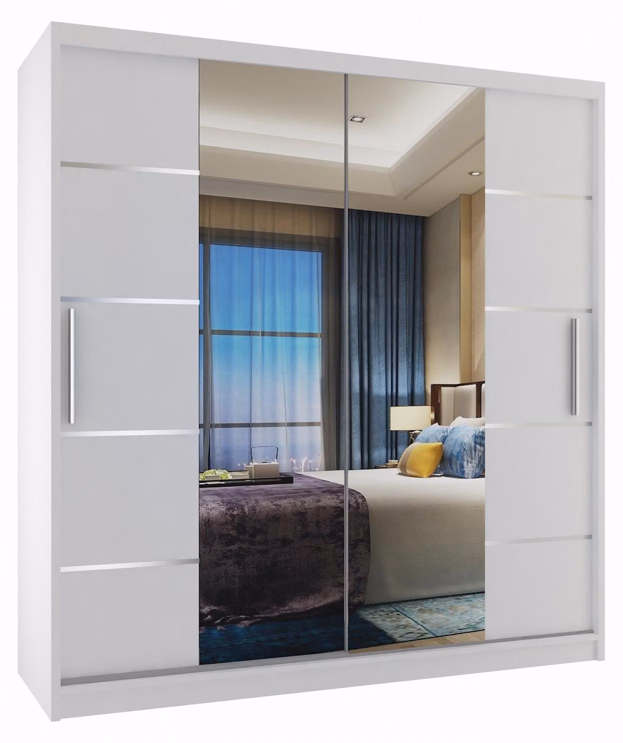 BELINI Verona, armadio scorrevole da 158 cm, bianco opaco - armadio con specchio e 2 cassetti, ideale per la camera da letto