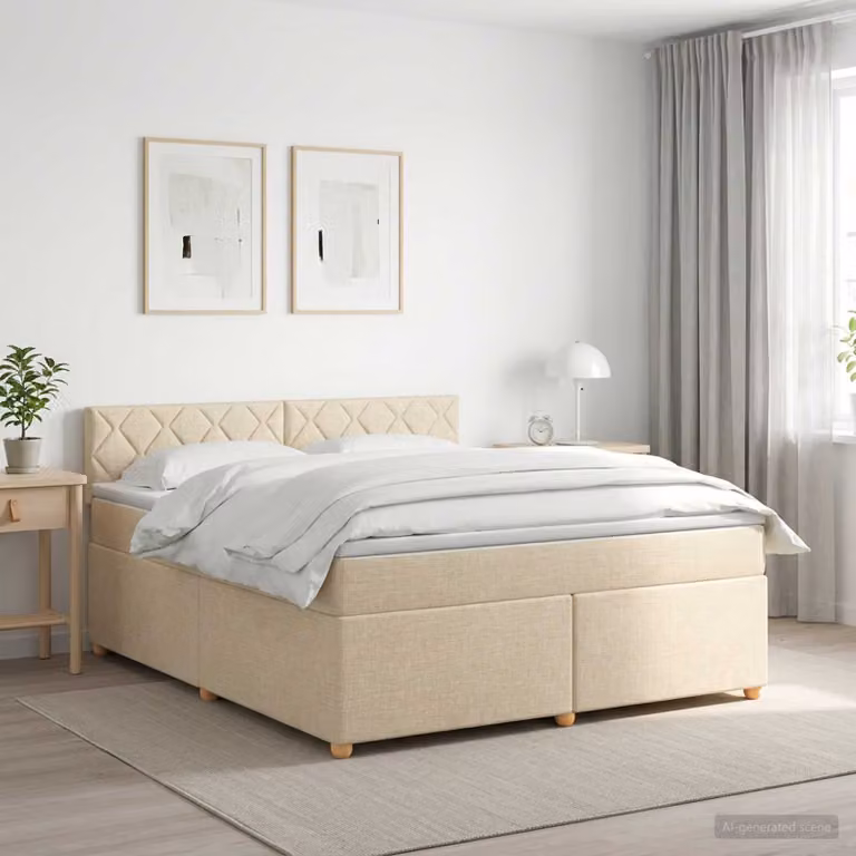 Letto box spring con materasso ibrido vidaXL in tessuto beige e bianco L/P: 160 x 200 cm