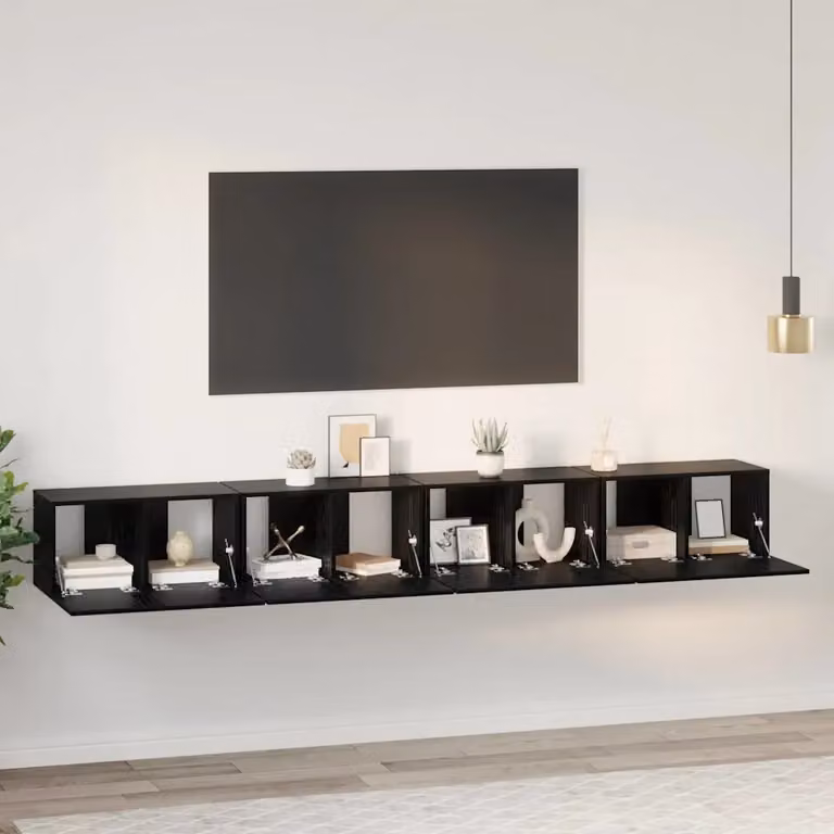 Set di 4 mobili TV moderni vidaXL in legno ingegnerizzato nero, L/P/H: 60 x 30 x 30 cm