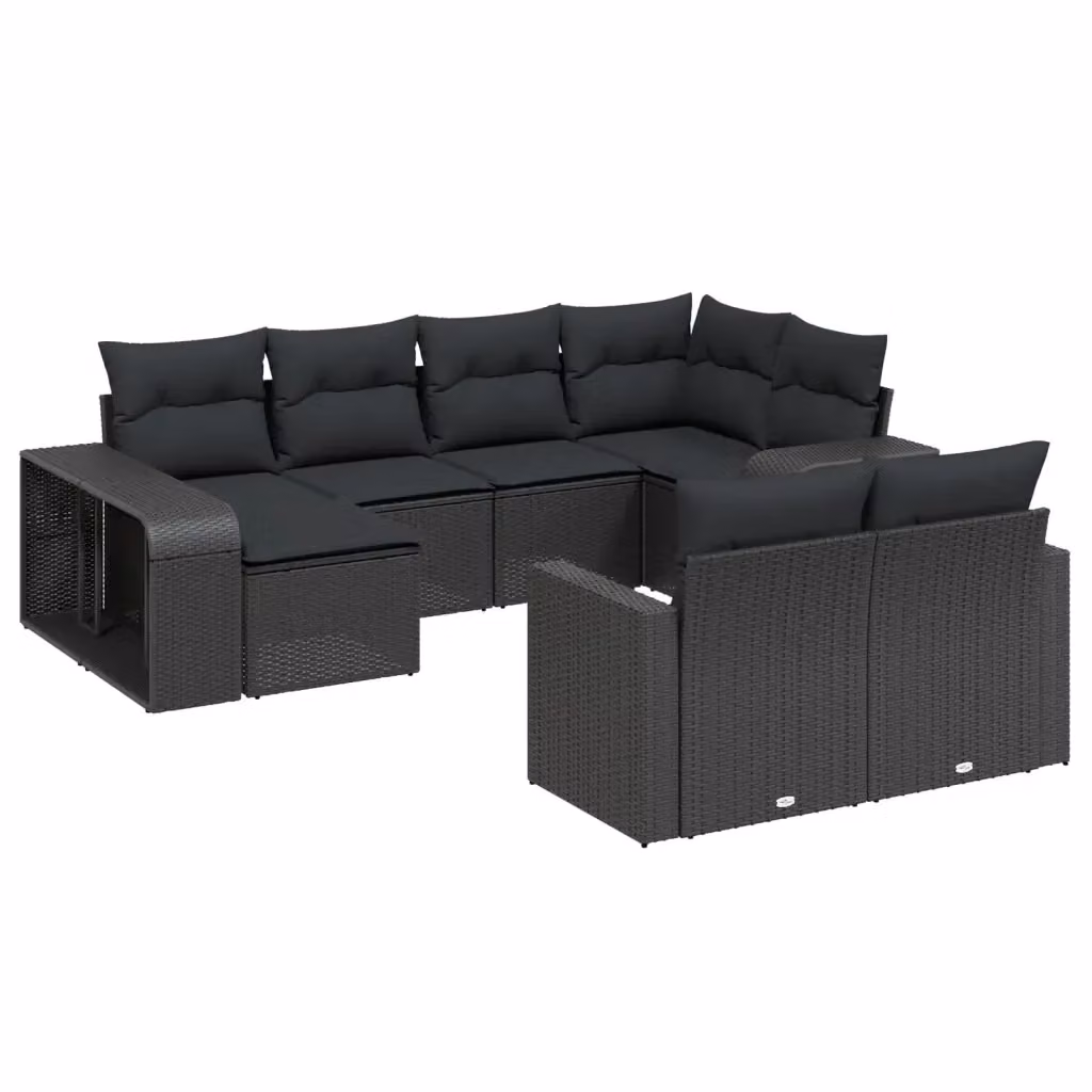 vidaXL Set Divani da Giardino a L 10 Pezzi con Cuscini in Polyrattan Nero e Struttura in Acciaio – 2