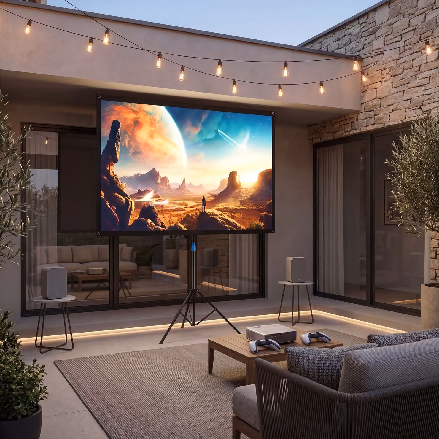 Schermo per proiettore Cinema tectake con treppiede pieghevole, formato 16:9, risoluzione 4K UHD, colore bianco – 2