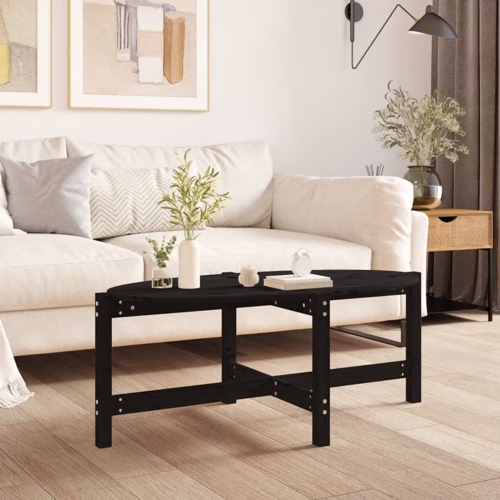 vidaXL Tavolino nero 118x63x45 cm in legno di pino massiccio - Tavolino - Tavoli da caffè - Tavolino - Tavolo da divano