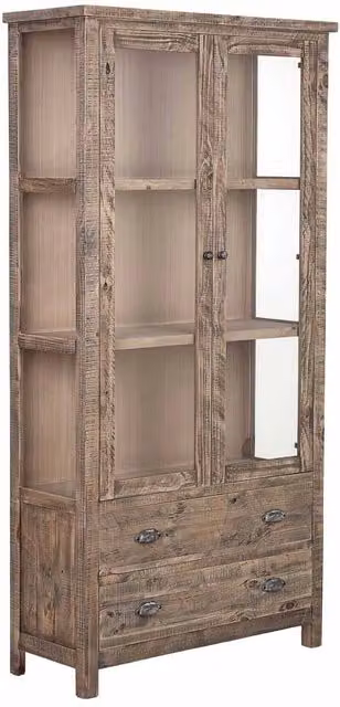 Vetrina Wanderlust Deco in legno di pino marrone con ante in vetro e ripiani interni L: 100 cm, P: 40 cm, H: 200 cm – 1
