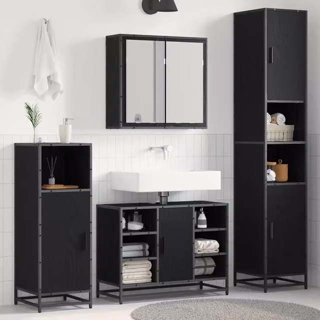 Set di mobili per il bagno 4 pz Rovere Nero 3402353