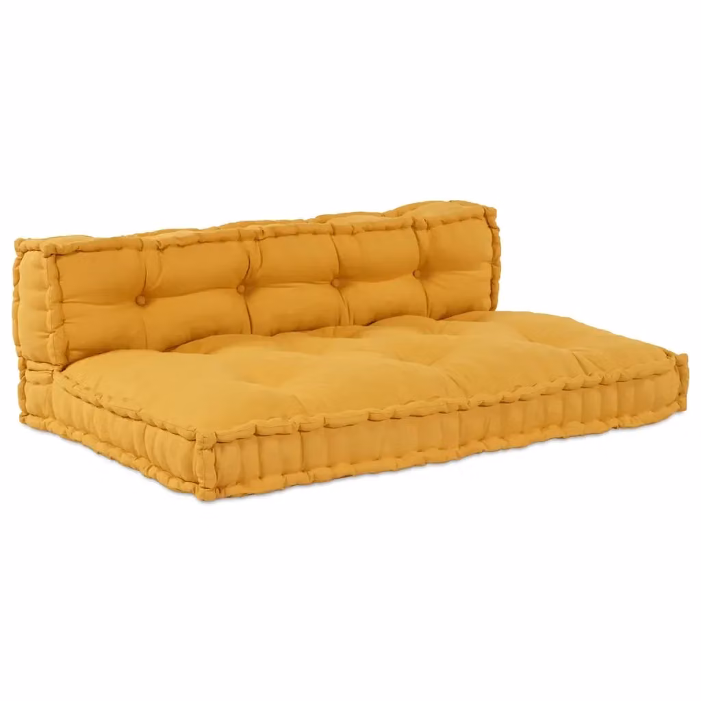 Set di 2 cuscini per divano pallet vidaXL in tessuto giallo traspirante con imbottitura in schiuma, L/P/H: 120 x 80 x 38 cm – 2