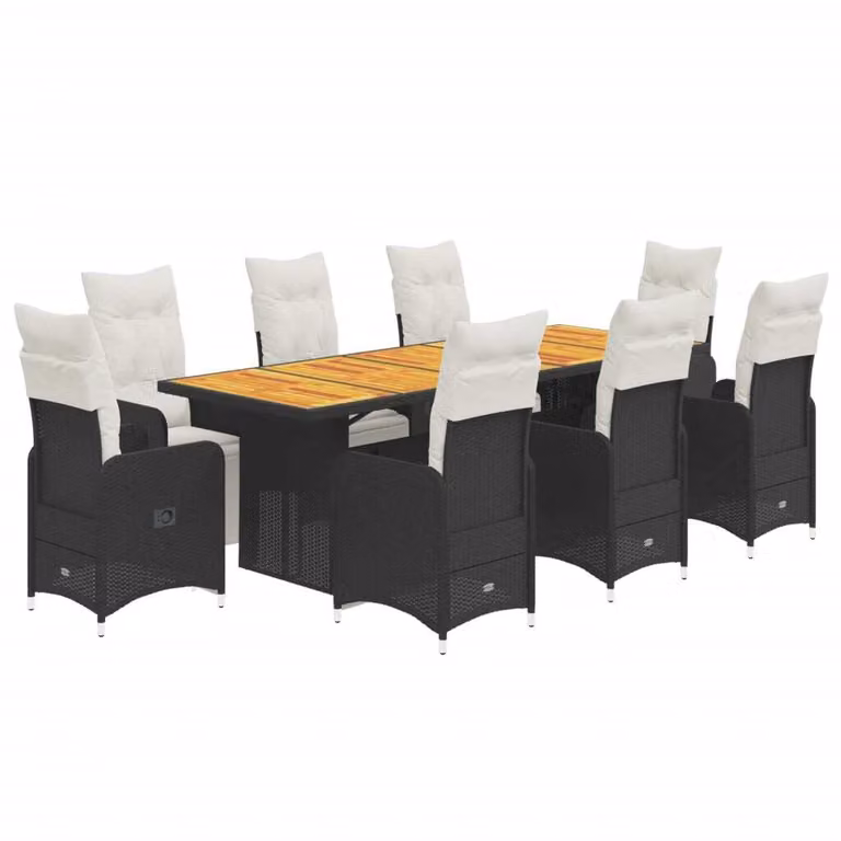 Set Bistrò da Giardino 9 pz con Cuscini in Polyrattan Nero