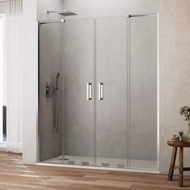 Box doccia rettangolare KENNA 2 con 2 elementi fissi e 2 scorrevoli, vetro trasparente e finitura cromo lucido, L: 190 cm