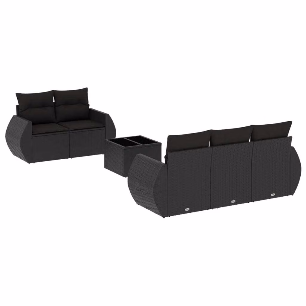Set Divano da Giardino 6 pz con Cuscini Nero in Polyrattan