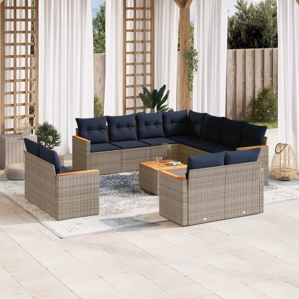 Maison Exclusive - Set da giardino 12 pezzi con cuscini, grigio, polyrattan