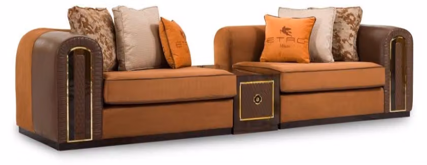 Stilvoller Brauner 4-Sitzer Wohnzimmer Stoffcouch Designer 3-er