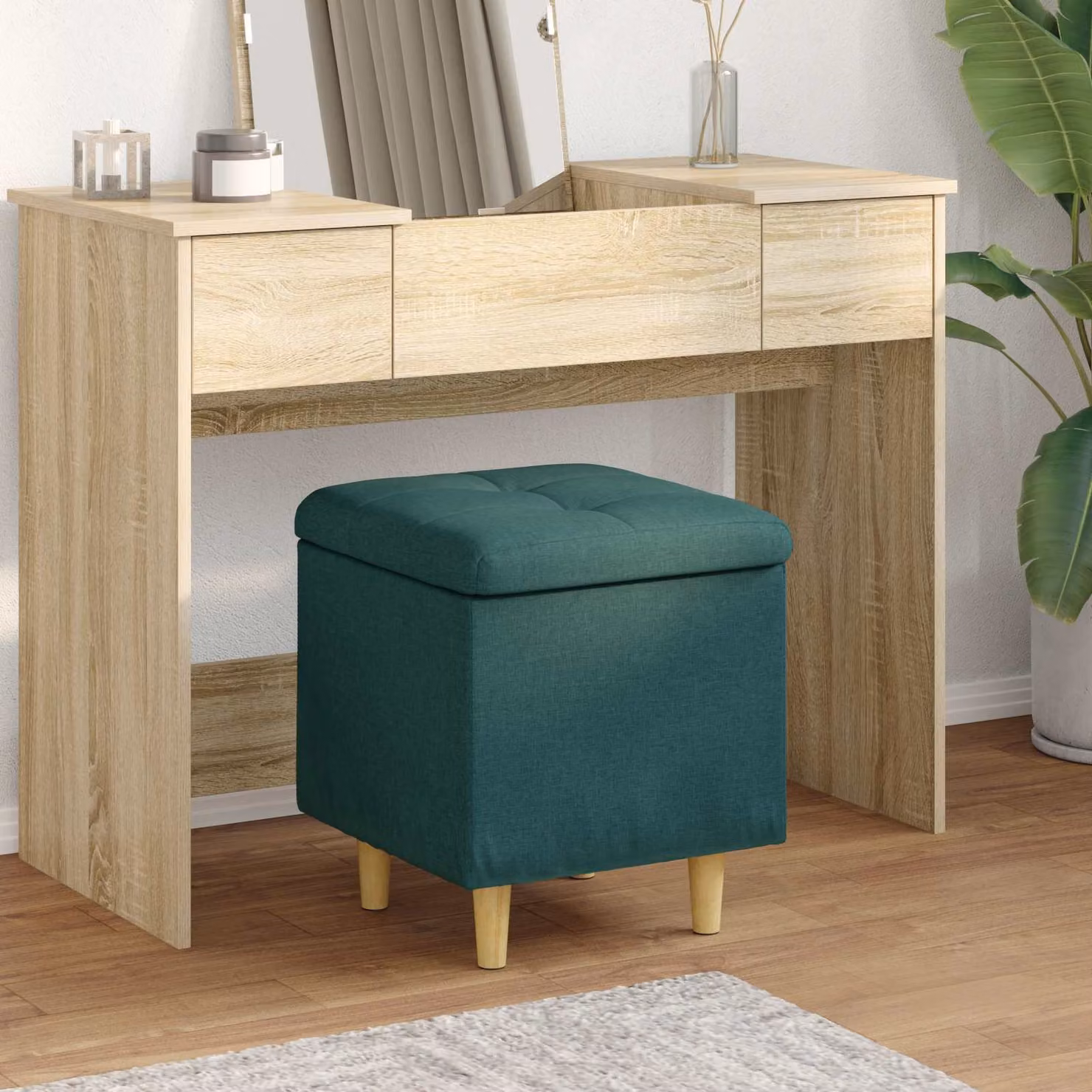 Pouf con contenitore vidaXL in tessuto verde scuro L/P/H: 40 x 40 x 45 cm