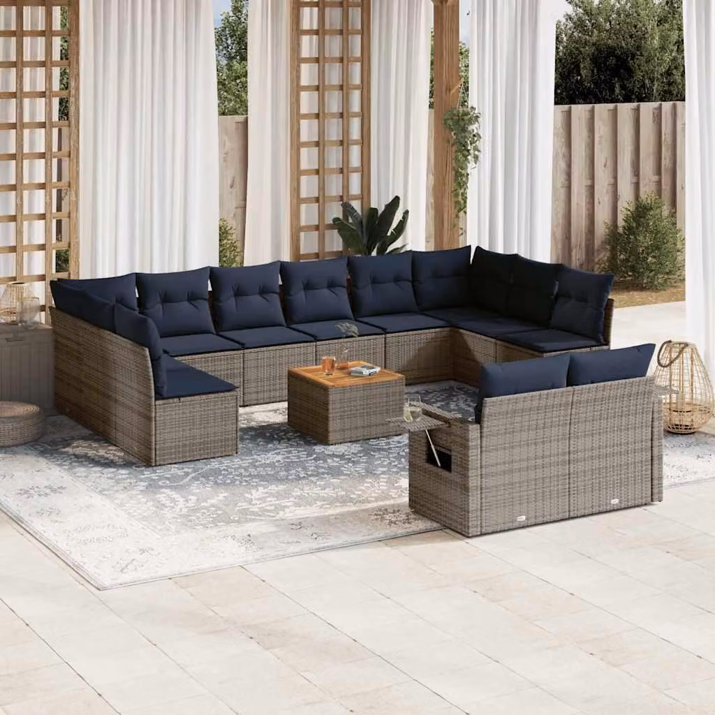 Maison Exclusive - Set da giardino composto da 13 pezzi con cuscini, grigio, polyrattan