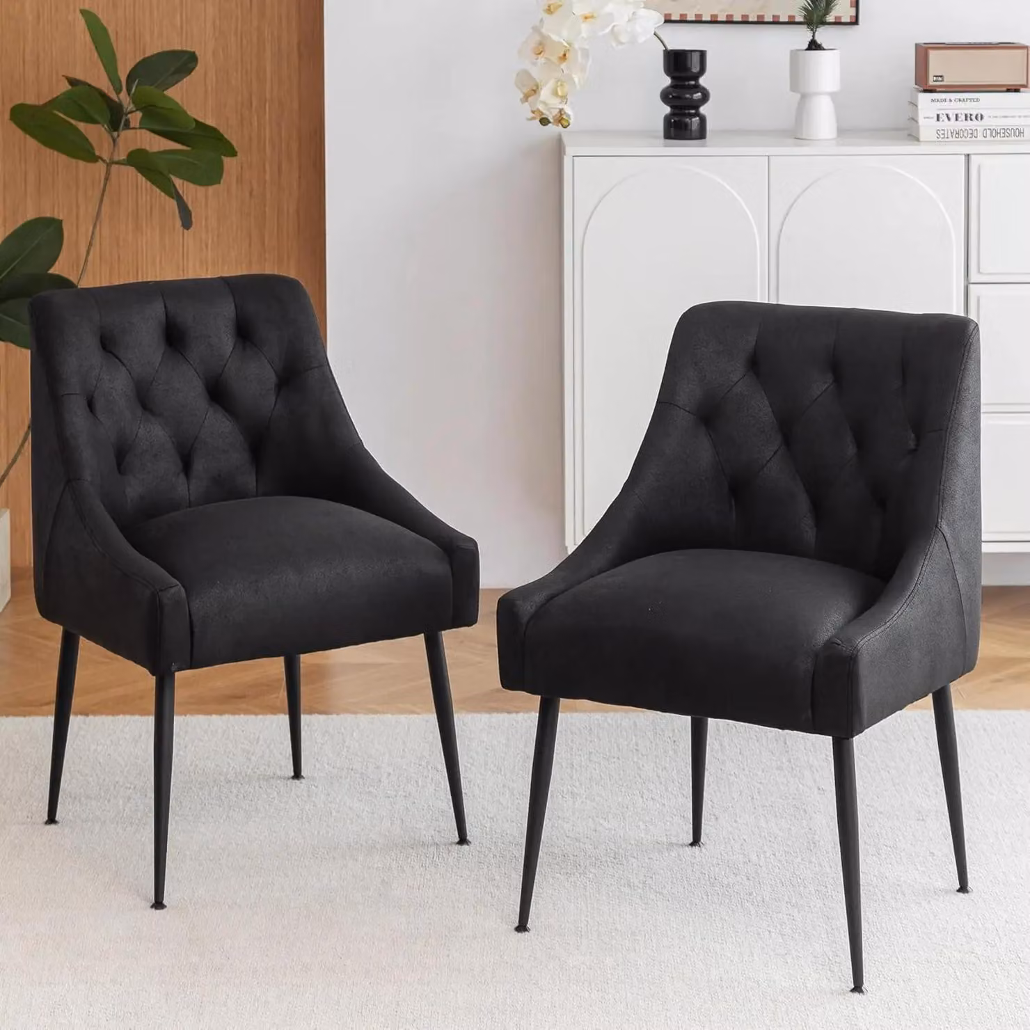 Set di 2 sedie da pranzo - Sedie imbottite moderne - Schienale ergonomico - Gambe in metallo - Adatte per cucina e soggiorno - Colore: nero