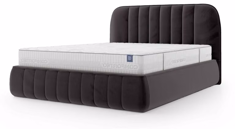 Letto imbottito con contenitore Carla, colore grigio nebbia, dimensioni 180 x 200 cm