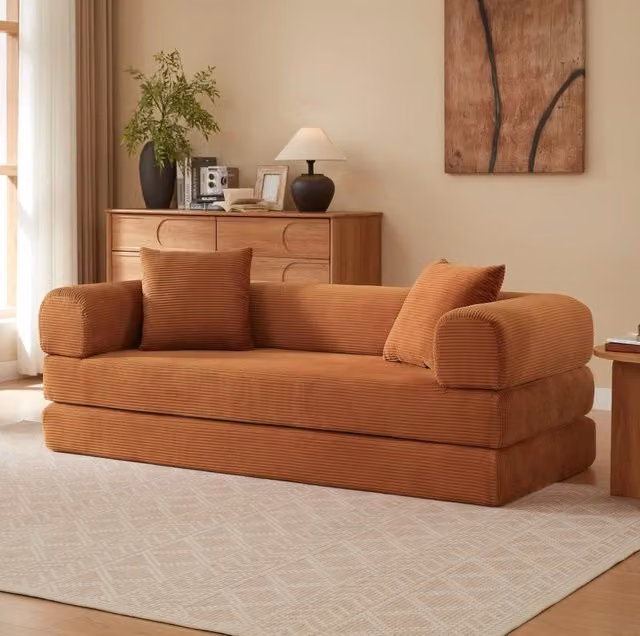 Divano letto pieghevole terracotta in schiuma; modulare per una persona
