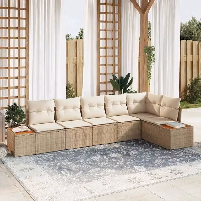 Set Divano da Giardino 6 pz 6-Numero di posti Beige e Crema 3356766