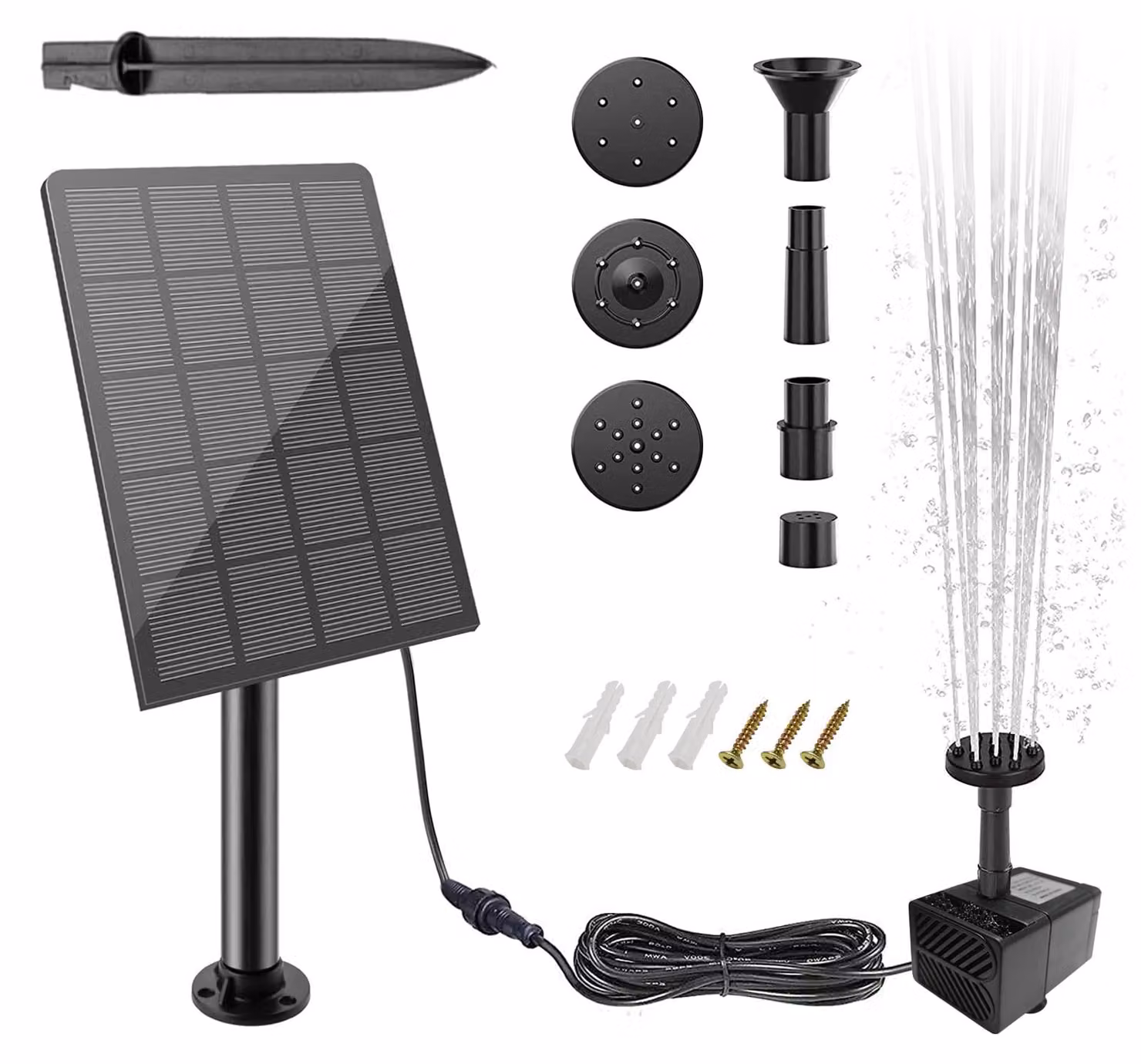 Fontanella solare per animali - Potenza: 2,5 W - Cavo: 3 metri - Materiale: plastica ABS