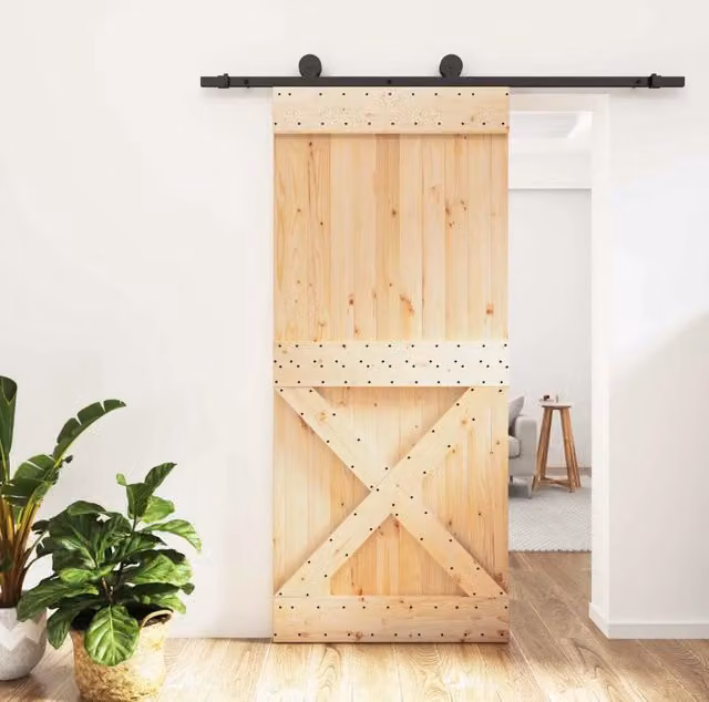 Porta scorrevole moderna vidaXL in legno e acciaio, colore marrone e nero, L: 90 cm, H: 210 cm