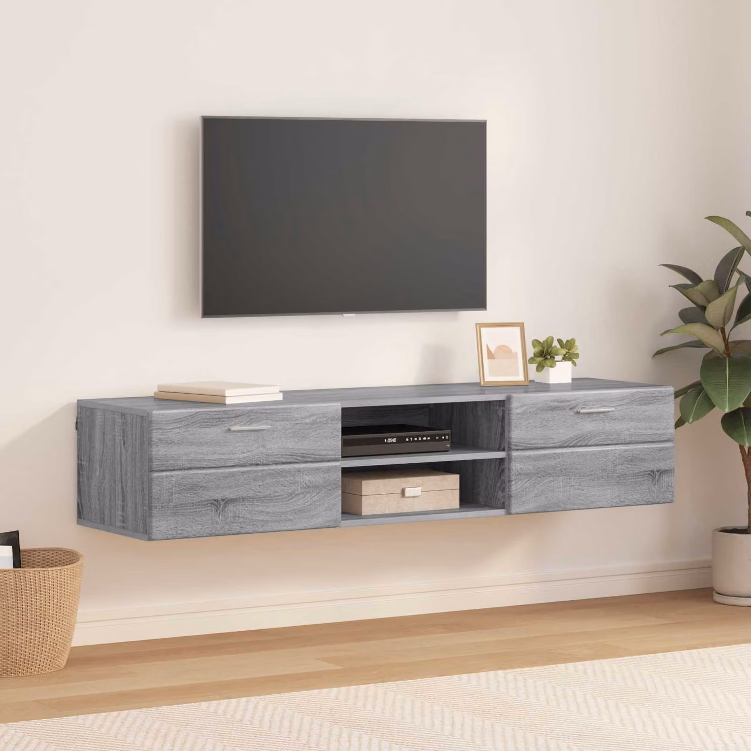 Armadio moderno a parete vidaXL in legno e MDF, Grigio, L 150 x P 39 x H 30 cm