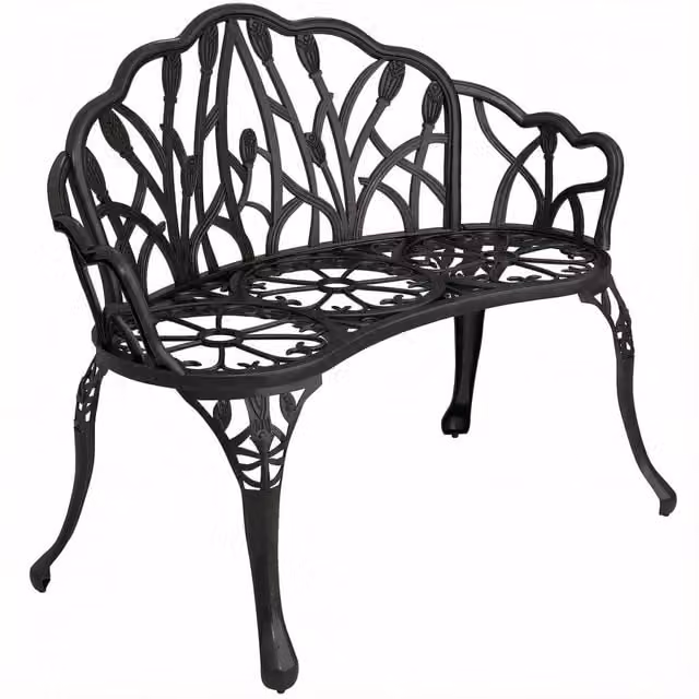 Panca da giardino XYLO a 2 posti in alluminio grigio con motivo floreale art nouveau L: 99 cm, P: 57 cm, H: 78 cm – 1