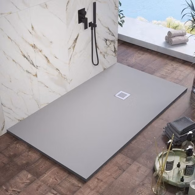 Piatto doccia rettangolare Kos in marmoresina grigio effetto pietra antiscivente L: 120 cm, P: 90 cm