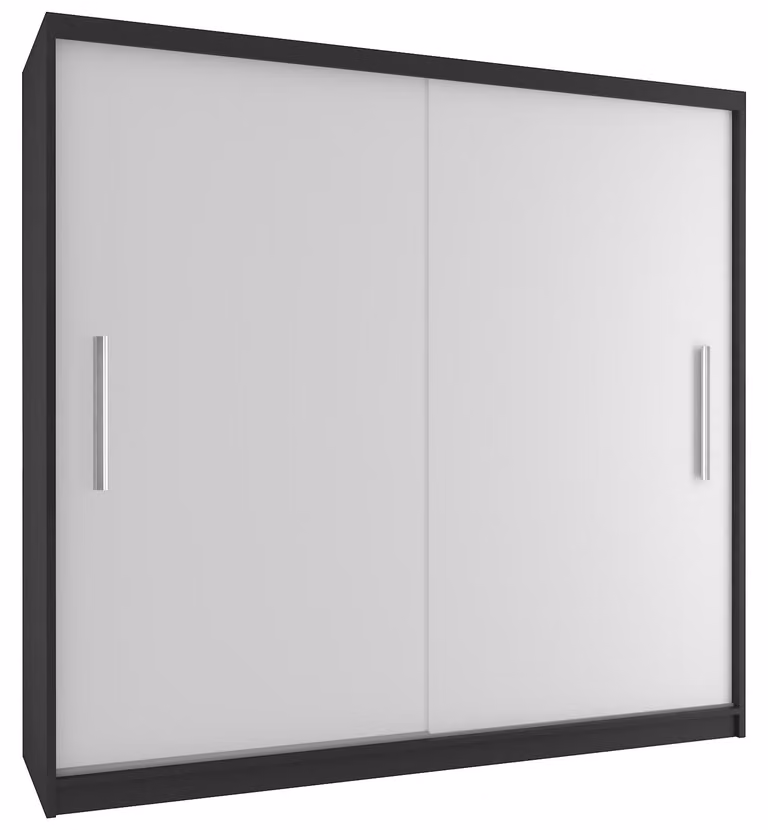 BELINI Verona, armadio scorrevole da 200 cm, nero/bianco opaco - armadio per l'ingresso con asta appendiabiti, ideale per la camera da letto