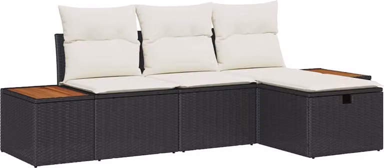 Set Divano da Giardino con cuscino 4 pcs Nero Poly Rattan