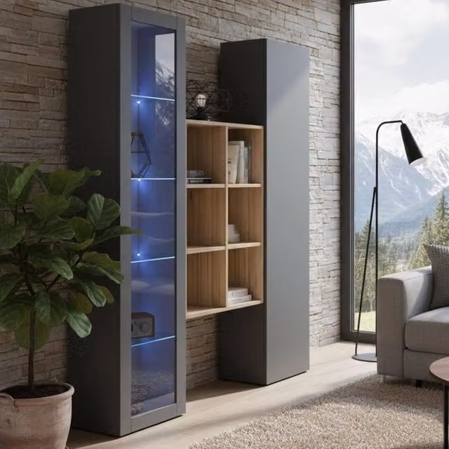 Madia Gastone, Credenza 8 Ripiani Made in Italy, 30x40x180h cm Nero Antracite