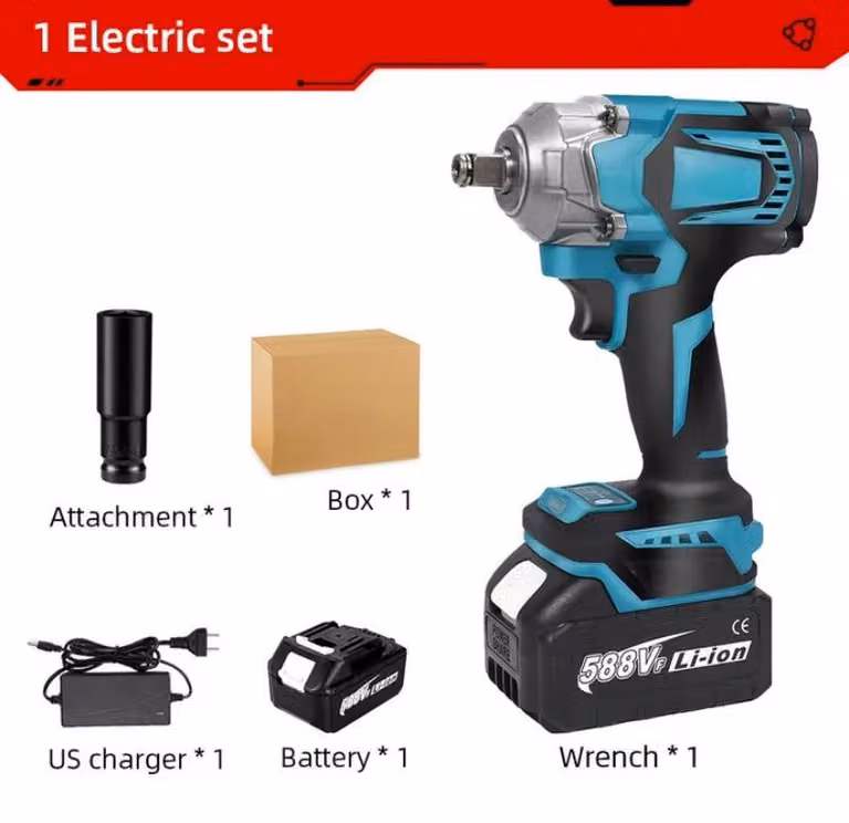 Avvitatore a impulsi - Avvitatore a impulsi elettrico - Attacco quadrato da 1,27 cm - Coppia di 1200 Nm - 8 velocità - 0–6700 giri/min - Luce LED - 1 batteria