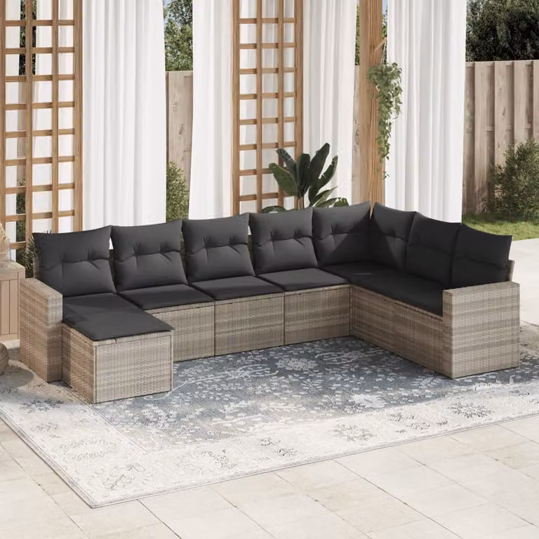 vidaXL Set Divano da Giardino a L con Cuscini Grigio Moderno in Polyrattan e Acciaio
