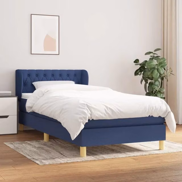 Letto Ibrido vidaXL con Giroletto a Molle e Materasso in Tessuto Blu e Bianco L/P/H: 100 x 200 x 88 cm – 1