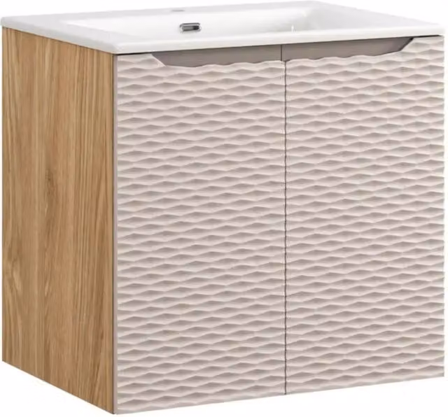Set da bagno YOKA beige: mobile sottolavabo con armadietti 60 cm + lavabo da incasso