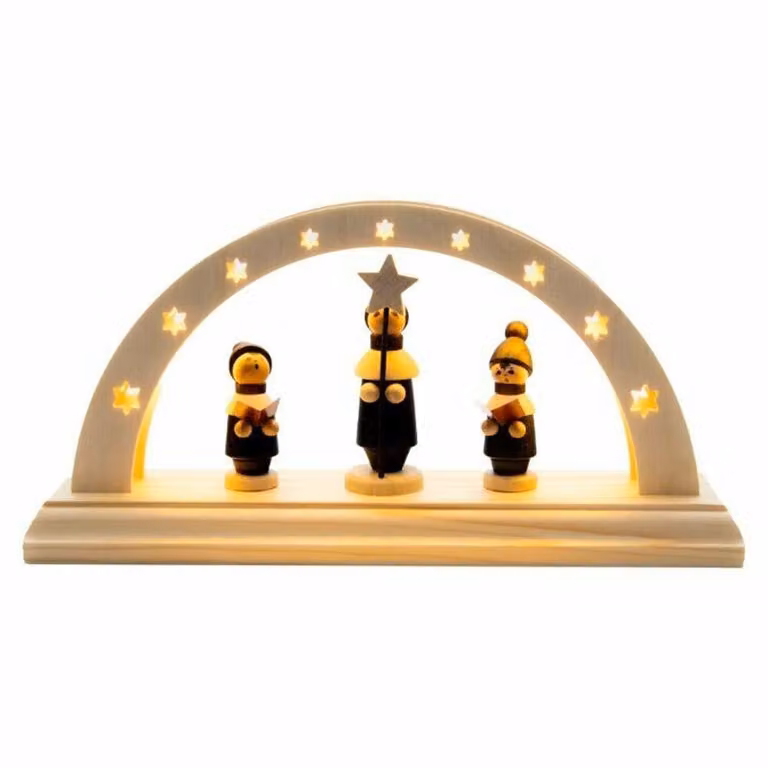 Schwibbogen con figure decorative, illuminazione a LED. Dimensioni: 24x12x6 cm. Nuovo
