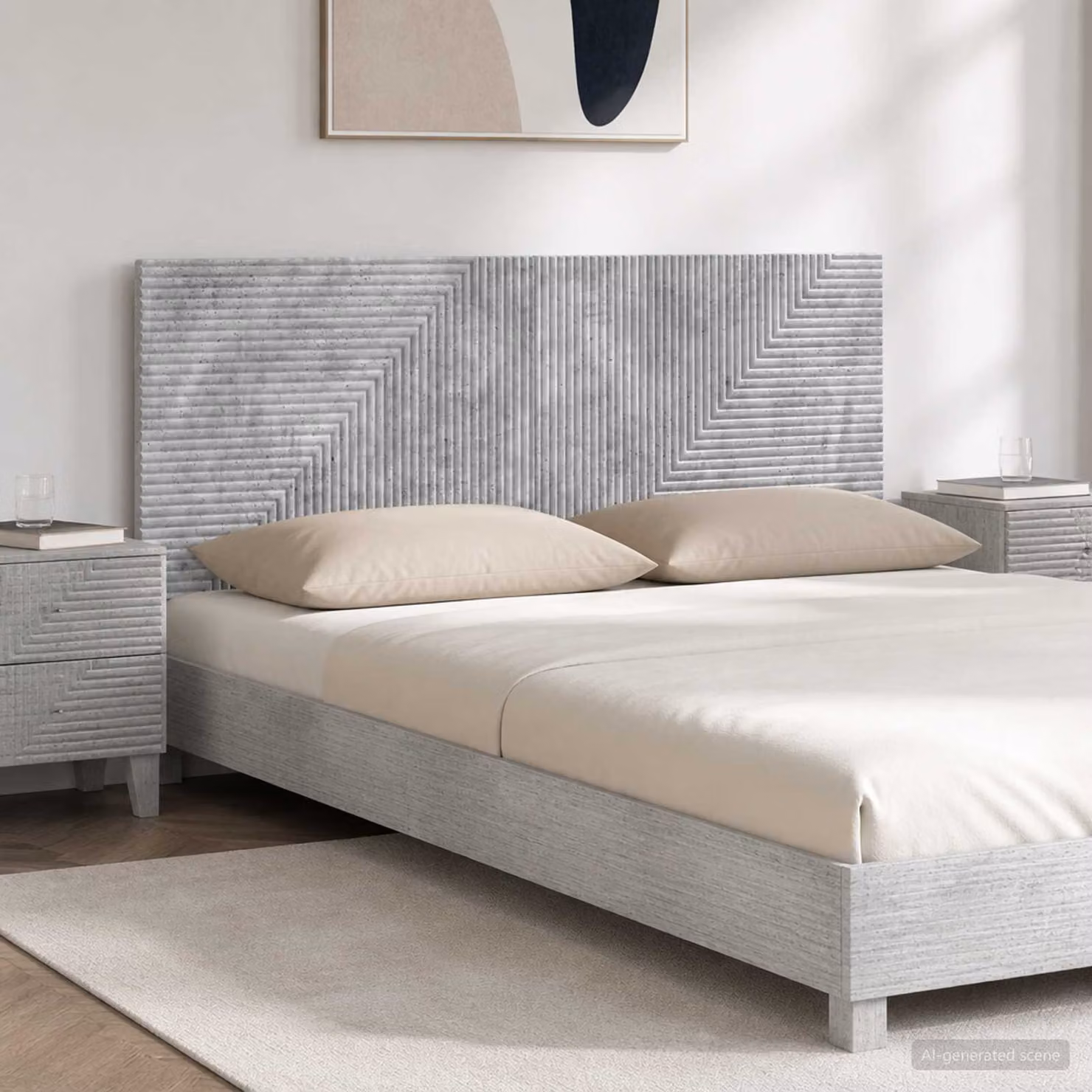 Testiera da muro vidaXL HAARLEM in tessuto grigio con ripiano integrato e pannello imbottito, L: 140 cm, H: 50 cm, P: 12,15 cm