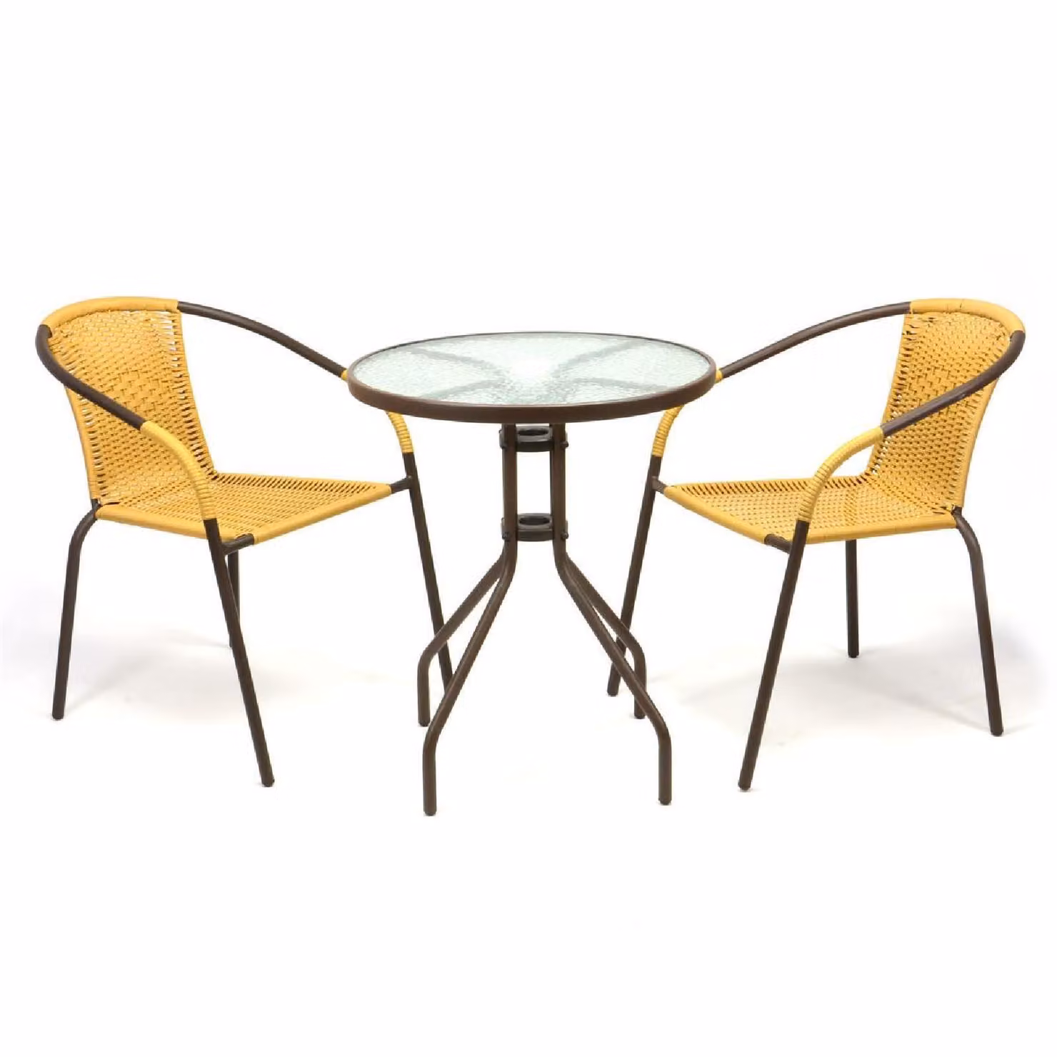 Set da bistrot 3 pezzi VCM | set da balcone | tavolo da giardino: 60 cm, altezza: 72 cm | set di sedute con tavolo in vetro | sedia da bistrot in poly rattan