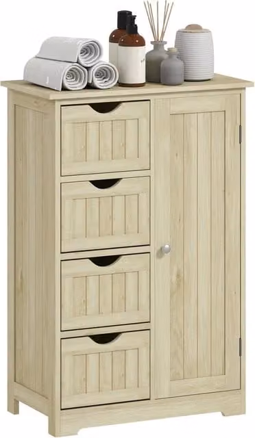 Armadietto da bagno stretto Minimal con 4 cassetti e ripiano regolabile in legno naturale, L: 56 cm, P: 30 cm, H: 83 cm