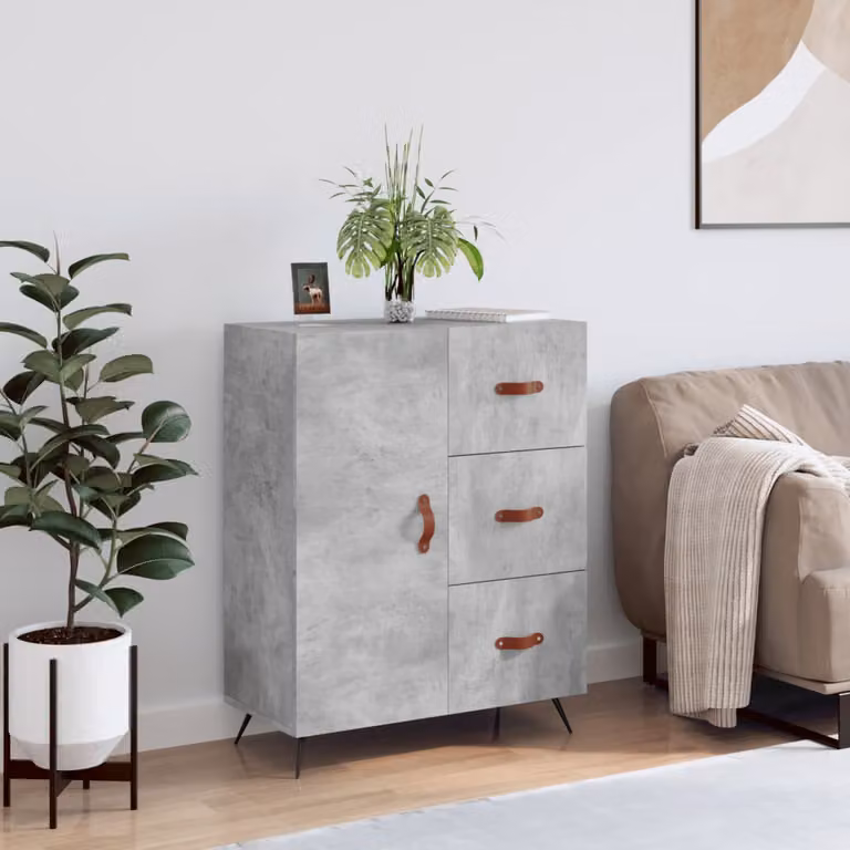 Credenza vidaXL in legno multistrato e metallo, Grigio, L 69,5 cm x P 34 cm x H 90 cm