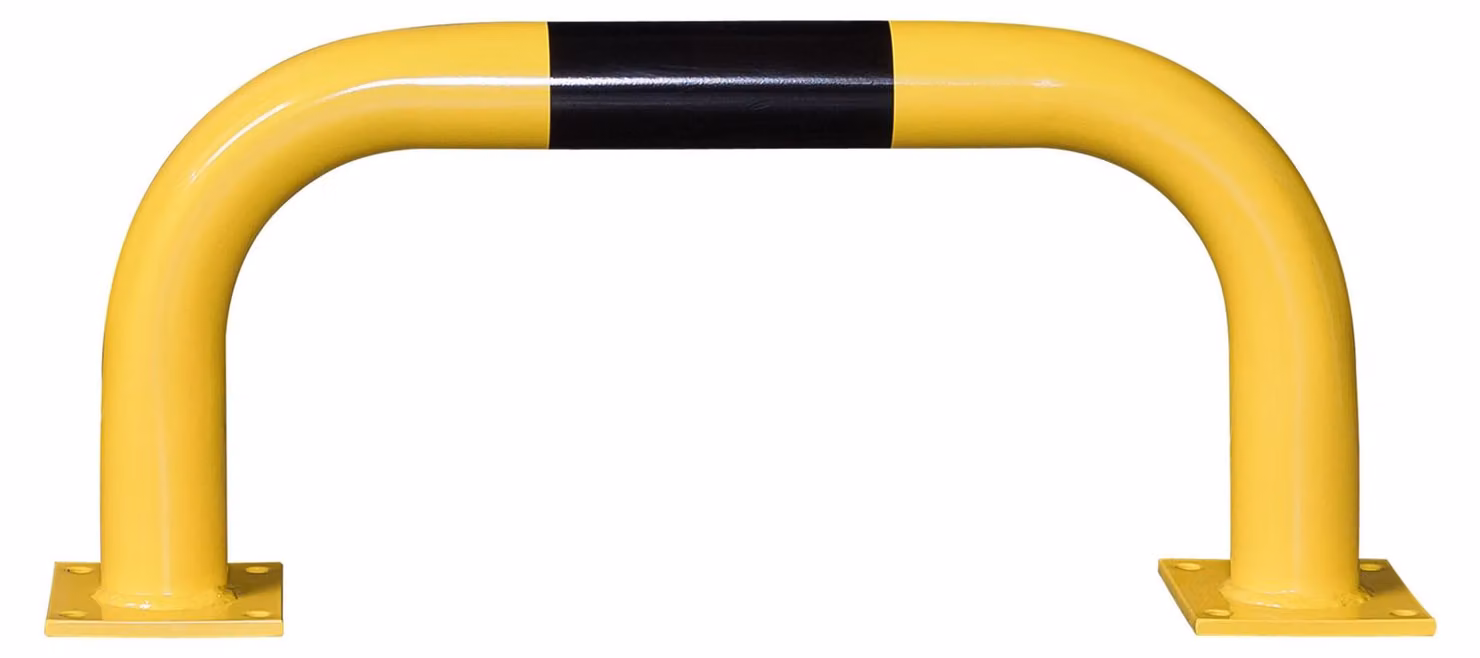 Barra di protezione per uso esterno, zincata a caldo e rivestita in plastica gialla, con strisce segnaletiche nere, LxA 750 x 350 mm