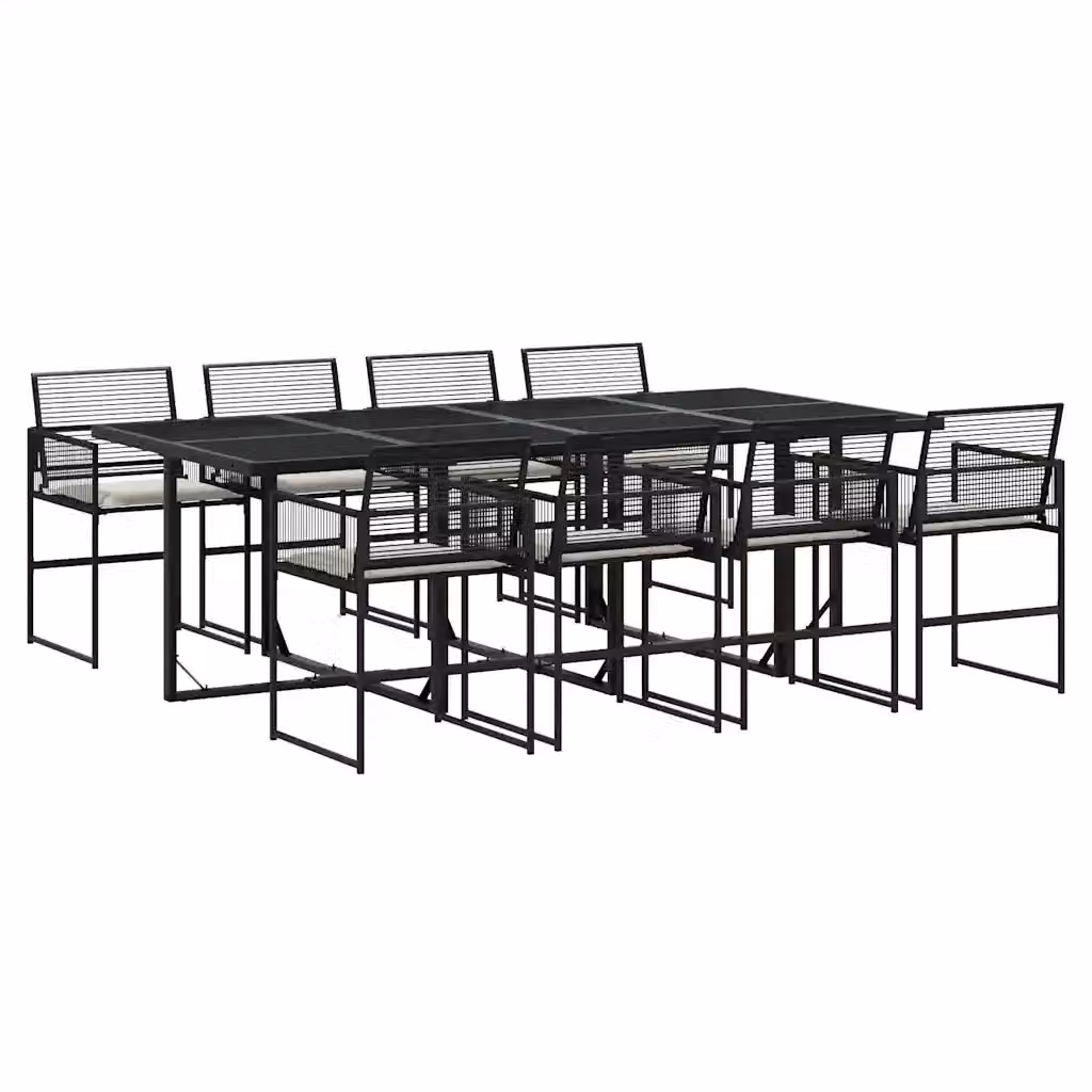 Set da Pranzo da Giardino vidaXL in Polyrattan Nero con Piano in Vetro e 9 Cuscini – 2