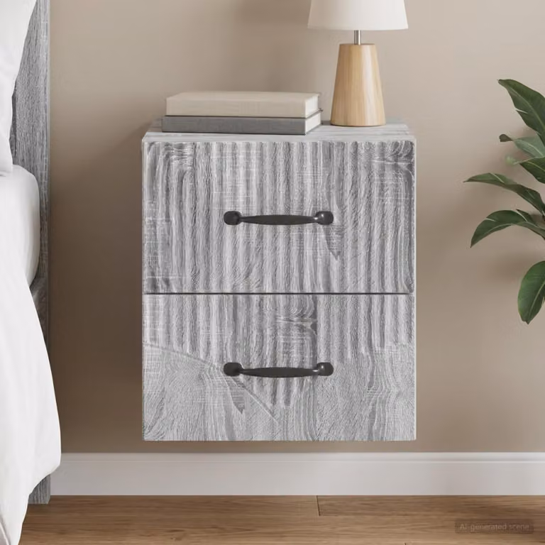 Mobiletto da notte a muro vidaXL Grigio Sonoma L: 34,5 cm, P: 33 cm, H: 40 cm